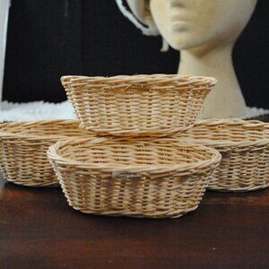 Lot of 4 Vintage Mini Wicker Baskets made in Hong Kong